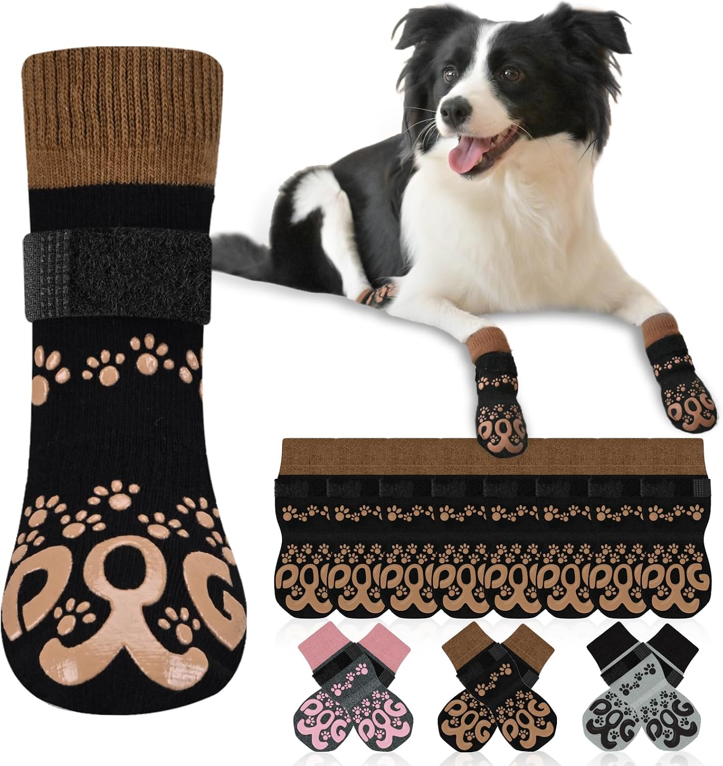 Dog Socks for Hardwood Floors Anti Slip - Double Side Dogs Booties to Prevent Licking, Hot Pavement Paw Protectors, No Twist Dog Grippy Socks for Senior Dogs, Light Grey and Black, L - Image 8