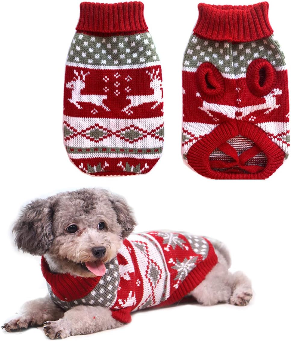 Vehomy christmas puppy sweater size extra small worn by a kitten