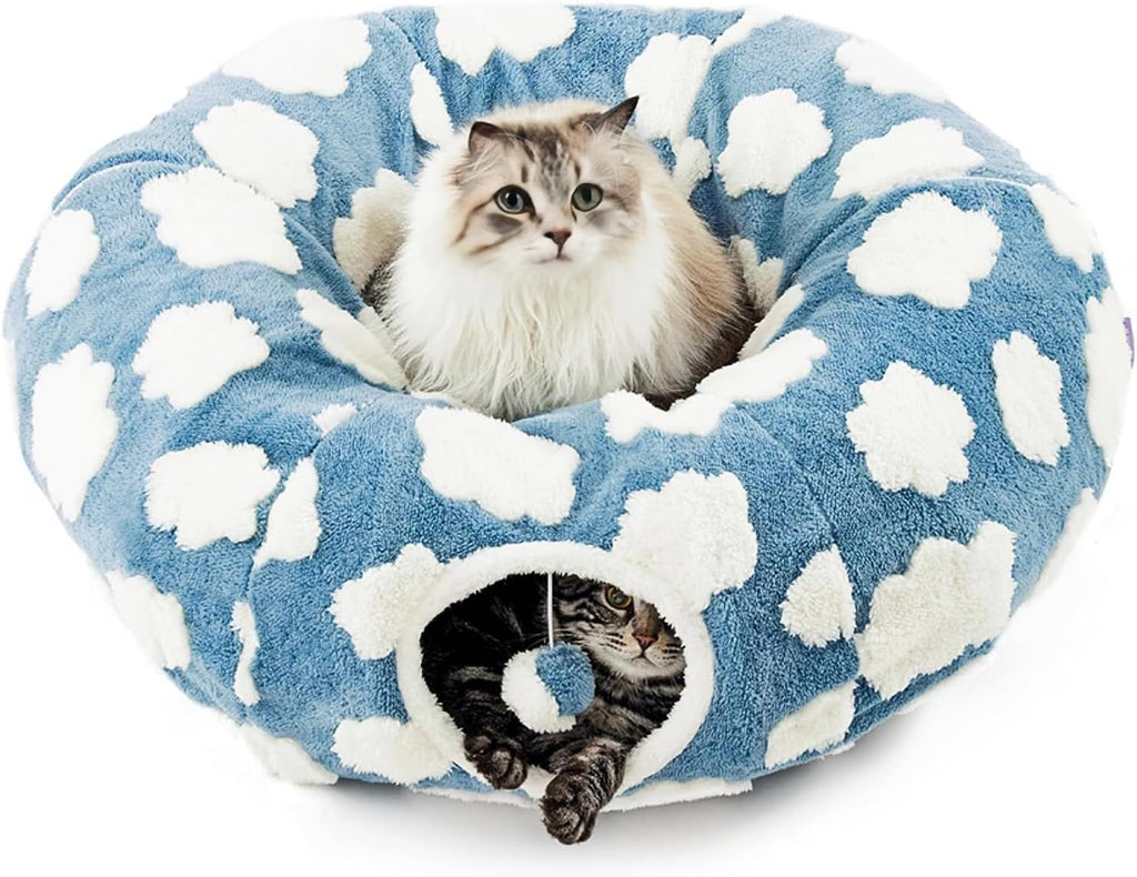 DFENGDF multiple cat plush bed setup in a living room showing two kittens resting together