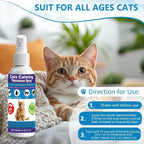 Close-up of RNLBNMP calming pheromone spray showing product instructions and veterinary recommendation
