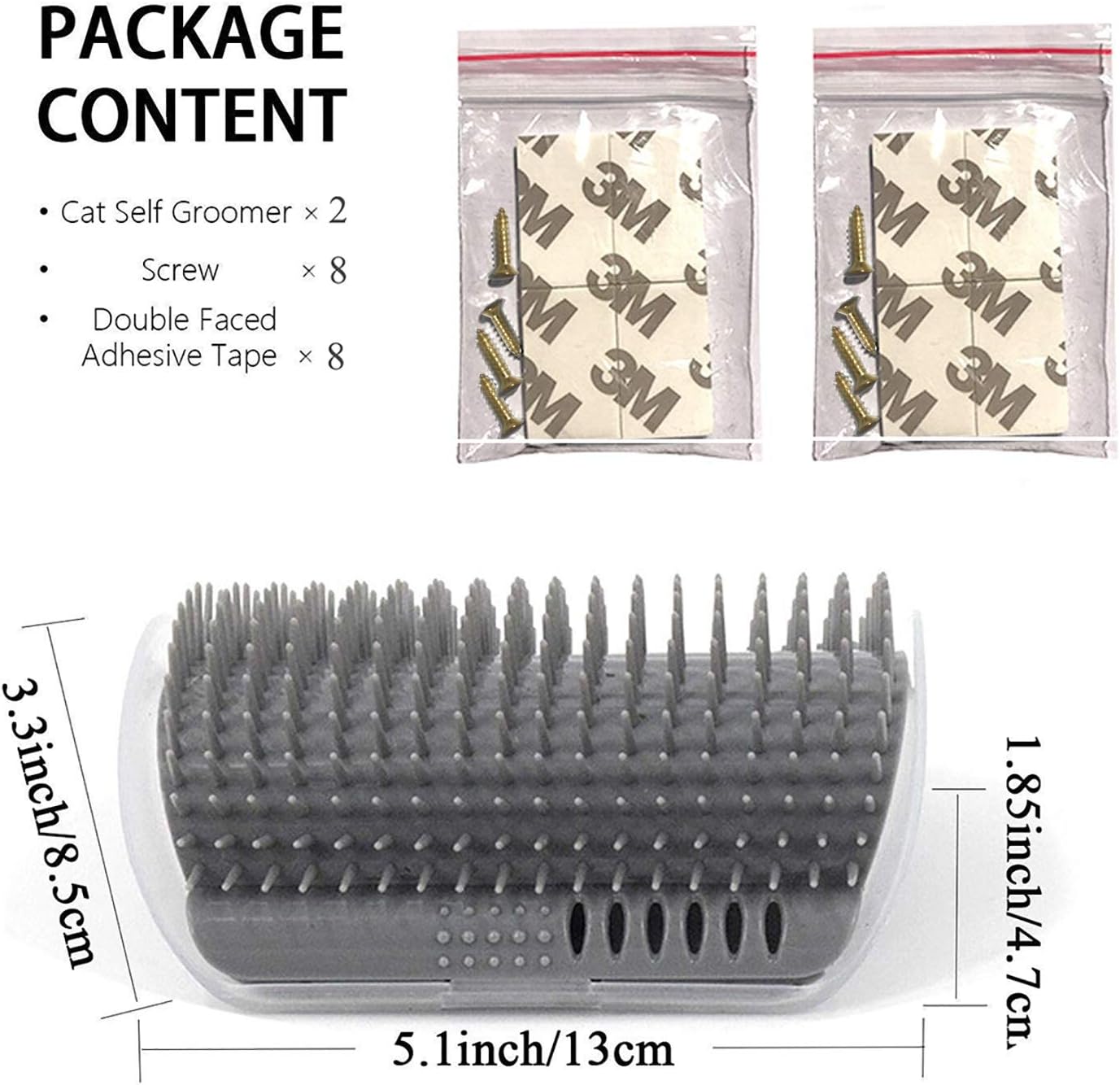 Long-haired kitten using the Kingtree grey self grooming aid brush mounted on a room wall corner