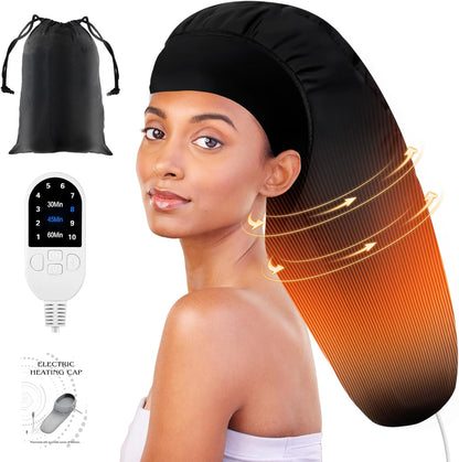 SUNCANDXY heated cap for deep conditioning front view showing sleek deep black finish