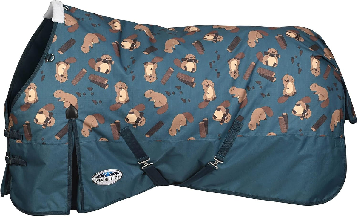 WeatherBeeta Western Sunset print standard neck horse blanket highlighting the standard tail flap design.