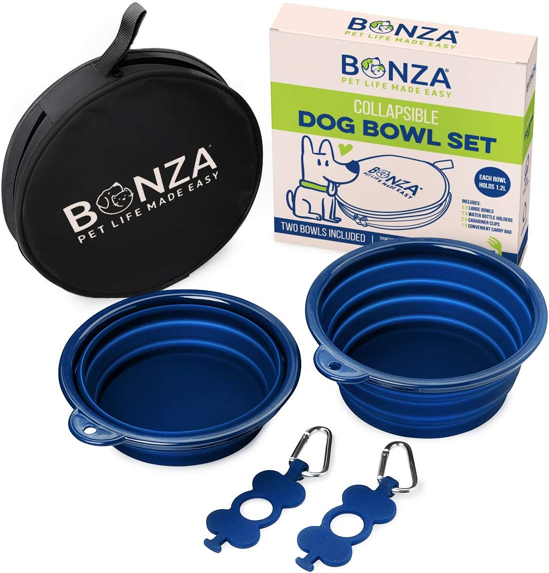 Bonza Collapsible Dog Water Bowl - BPA-Free Silicone Dog Dish - Reinforced Rim Collapsible Bowl - Carabiner Clip Travel Dishes for Pets - for Hiking, Camping & Car Trips - Large 33 Oz, Navy Blue - Image 11