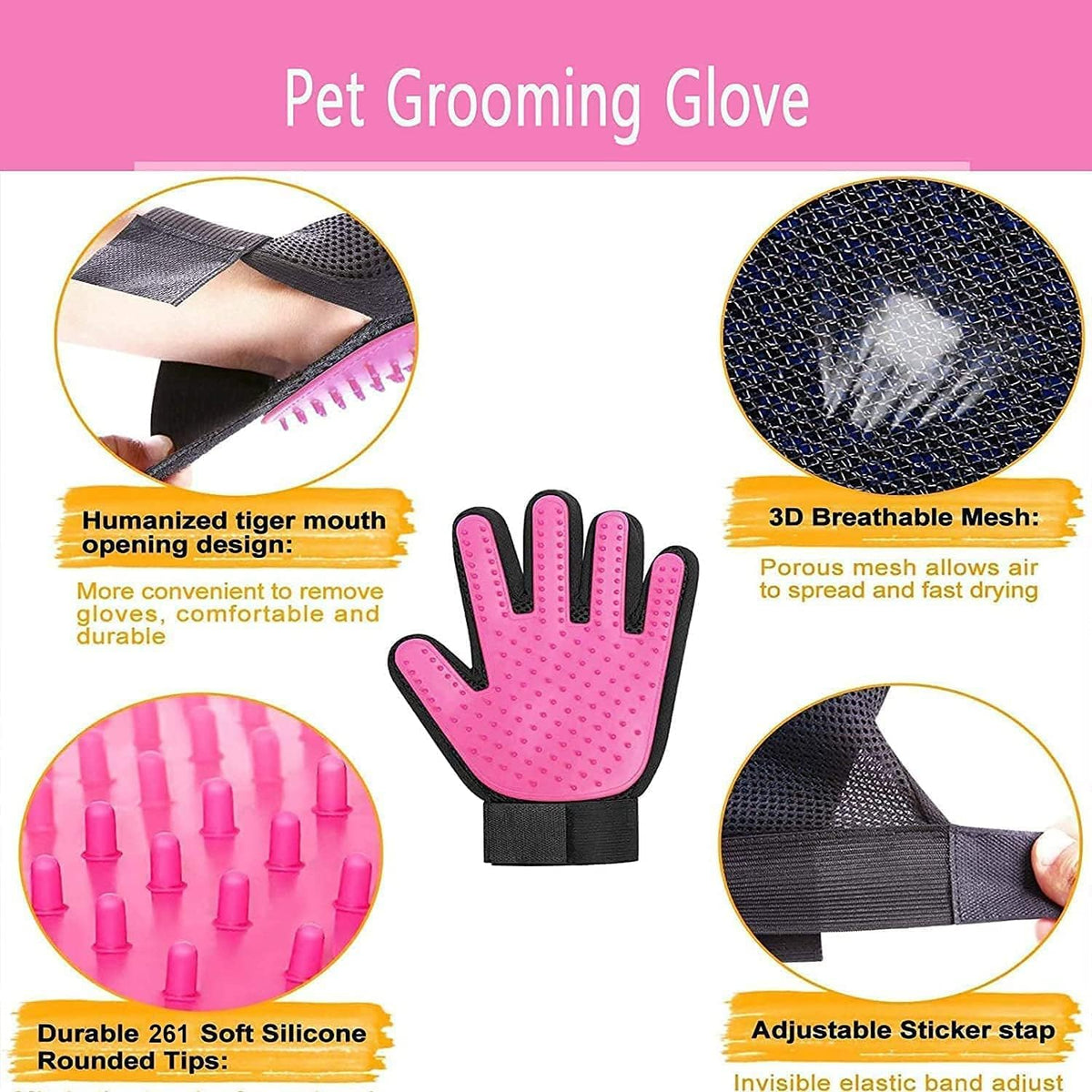 Close-up of the medical-grade pink silicone tips designed for gentle pet massage and deshedding