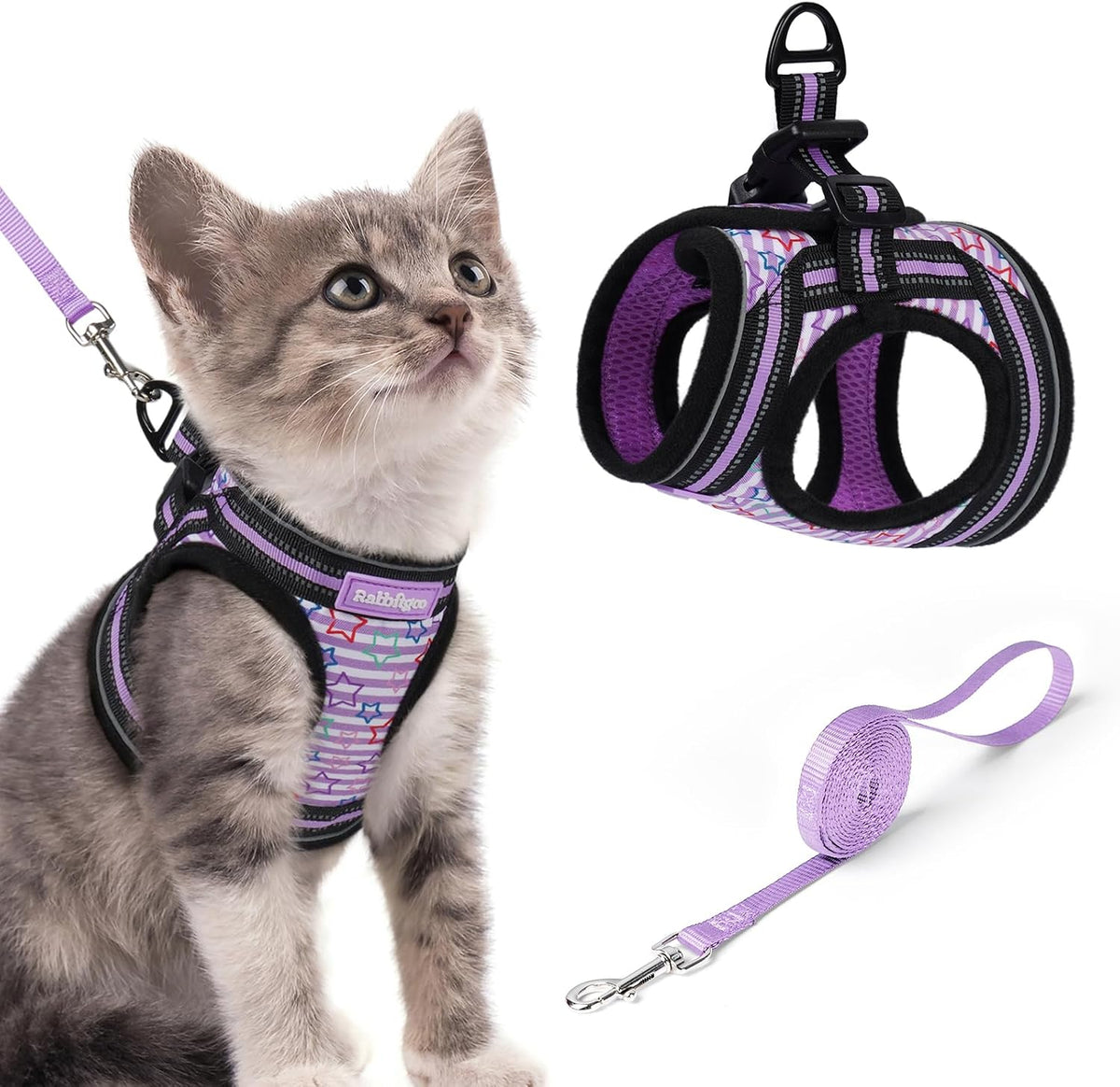 rabbitgoo Cat Harness and Leash, Step-in Escape Proof Kitten Harness Set, Soft Comfortable Cat Vest, Easy to Wear and Adjust, Reflective for Safe Outdoor Walking, Purple, Small - Image 13