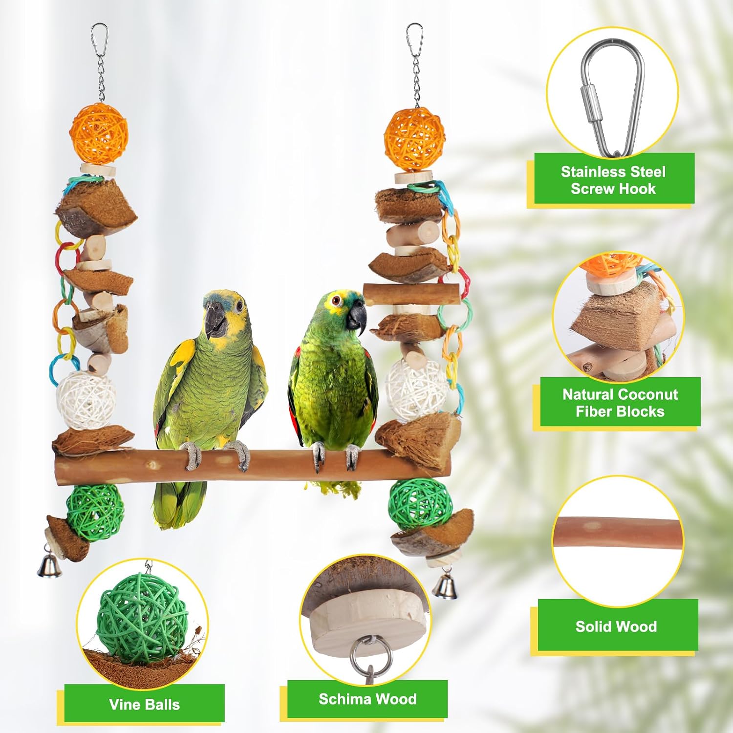 Twenty-three inch hanging bird stand for medium and large parrots displaying multi-textured design.