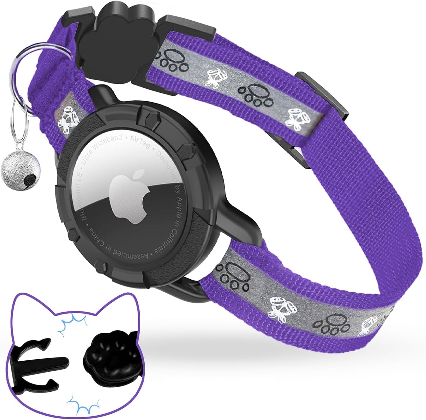 Breakaway AirTag Cat Collar, Reflective Cat Tracker Collar with Air Tag Holder and Bell, Safety Elastic Band Cat GPS Collars for Girl Boy Cats, Kittens and Puppies (Green, 8-13'') - Image 11