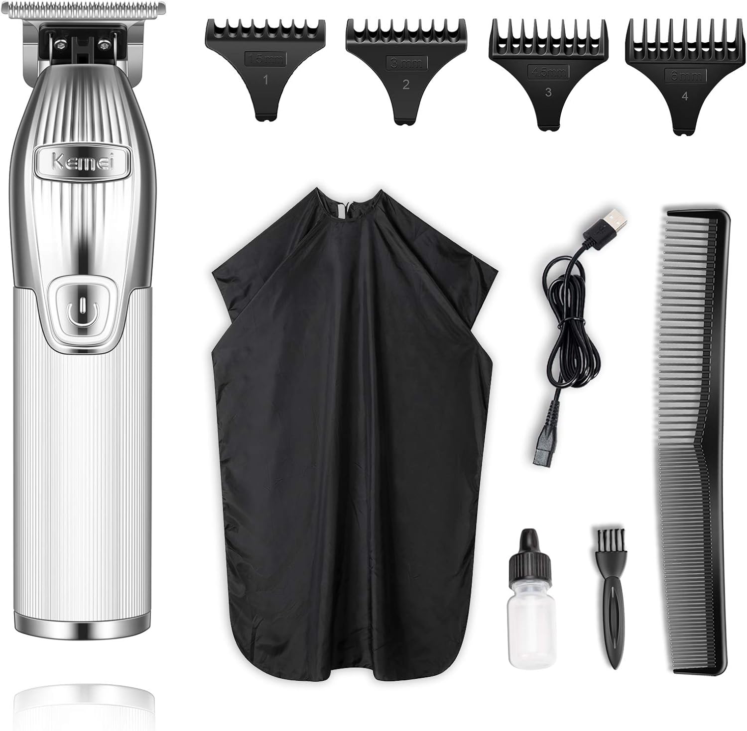 Kemei Original professional 0mm baldheaded hair clipper front view showing metallic outliner body design.