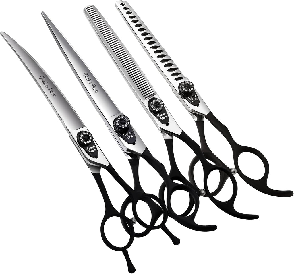 7.0'' Professional Dog Grooming Scissors Set with Black Non-Slip Handle 440C Stainless Steel Straight Thinning Curved Chunker Shears 4pcs Set for Pet Grooming Services - Image 10