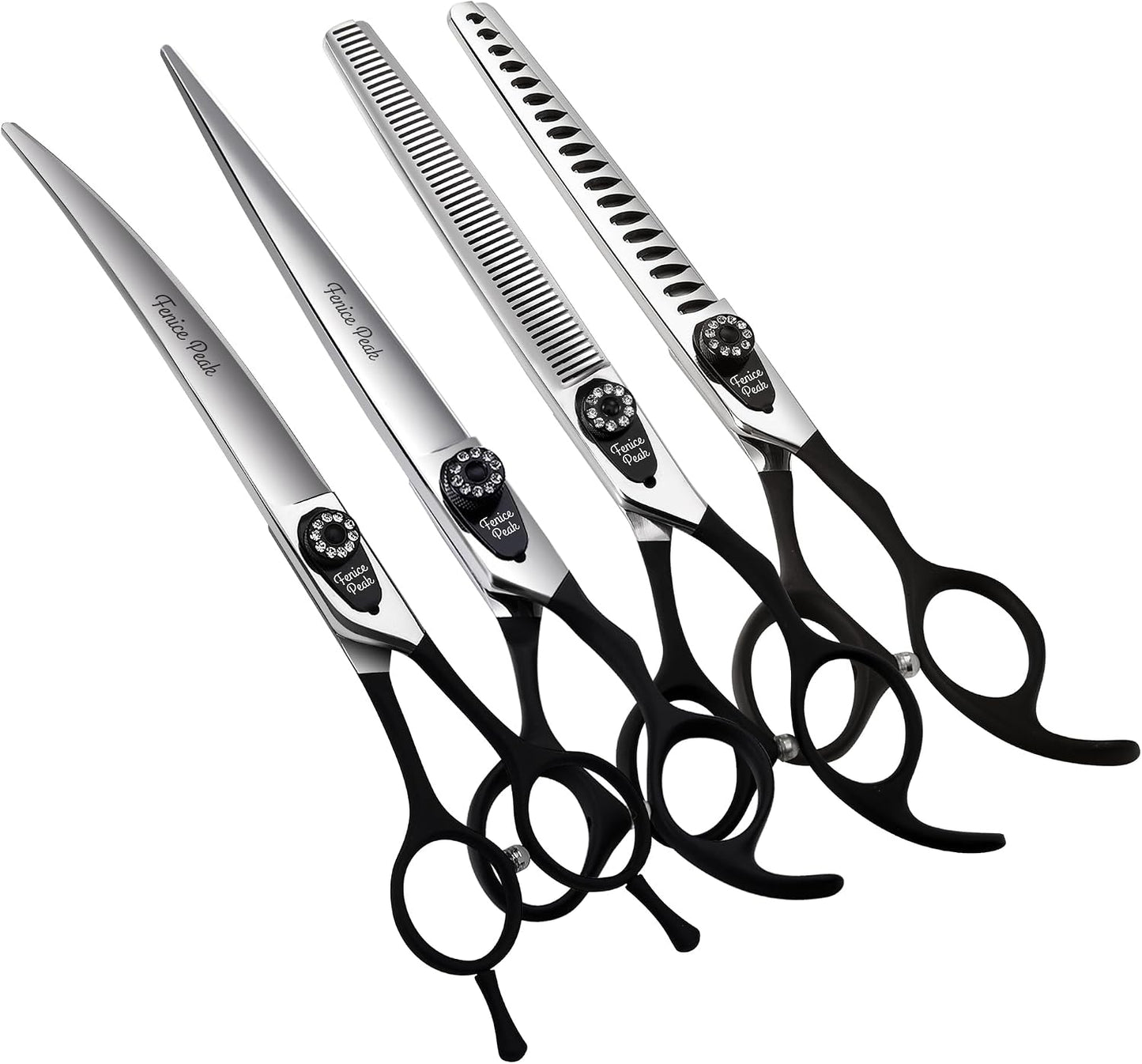 7.0'' Professional Dog Grooming Scissors Set with Black Non-Slip Handle 440C Stainless Steel Straight Thinning Curved Chunker Shears 4pcs Set for Pet Grooming Services - Image 10