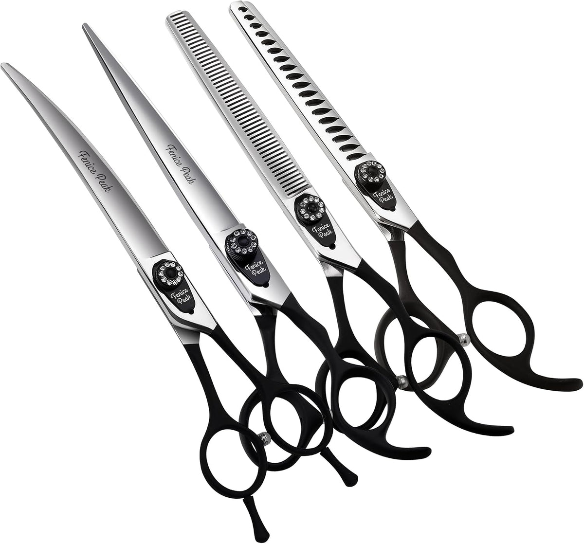 7.0'' Professional Dog Grooming Scissors Set with Black Non-Slip Handle 440C Stainless Steel Straight Thinning Curved Chunker Shears 4pcs Set for Pet Grooming Services - Image 10