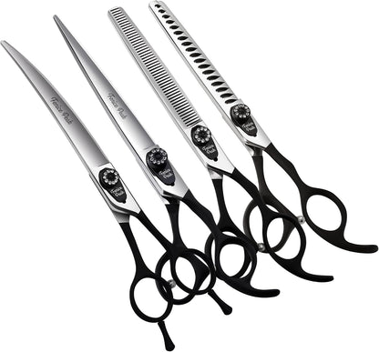 7.0'' Professional Dog Grooming Scissors Set with Black Non-Slip Handle 440C Stainless Steel Straight Thinning Curved Chunker Shears 4pcs Set for Pet Grooming Services - Image 10