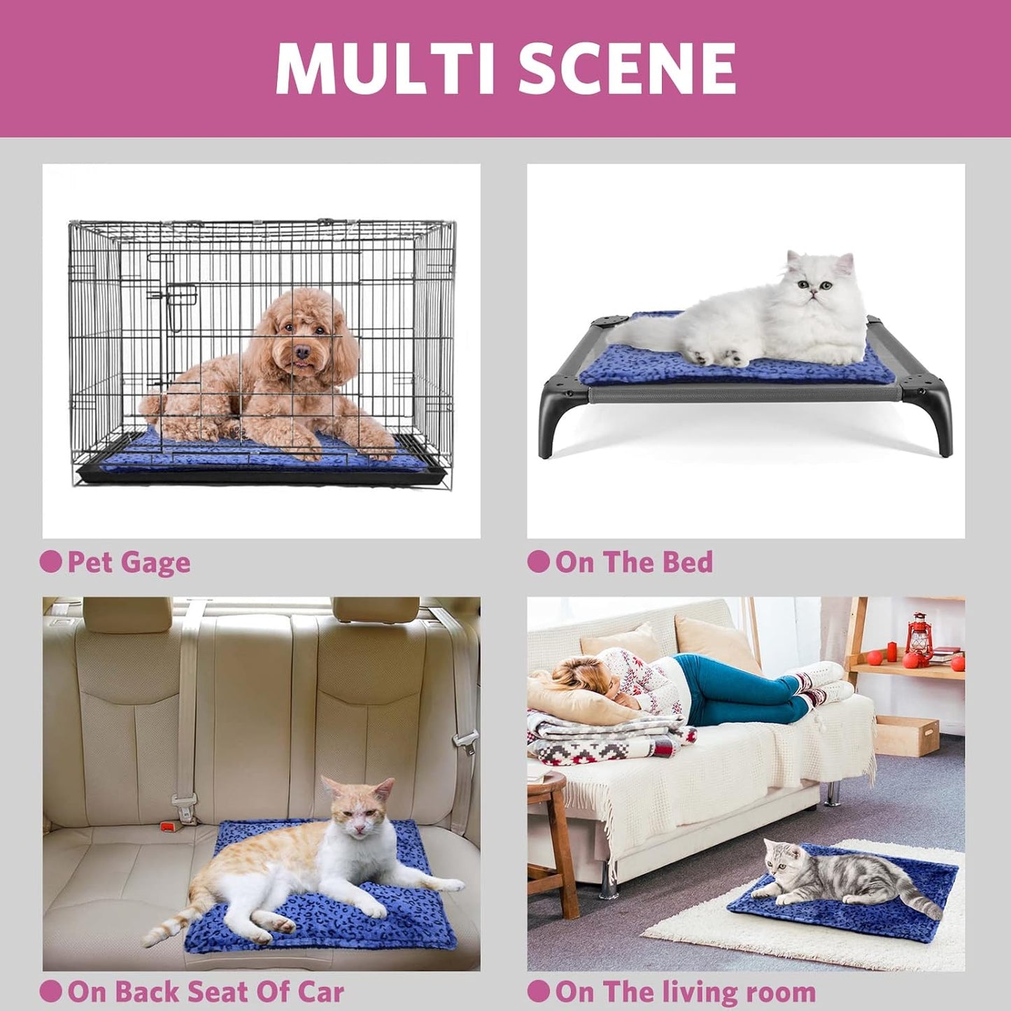 Exploded view graphic highlighting the internal heat reflective thermal layer of the pet mat.