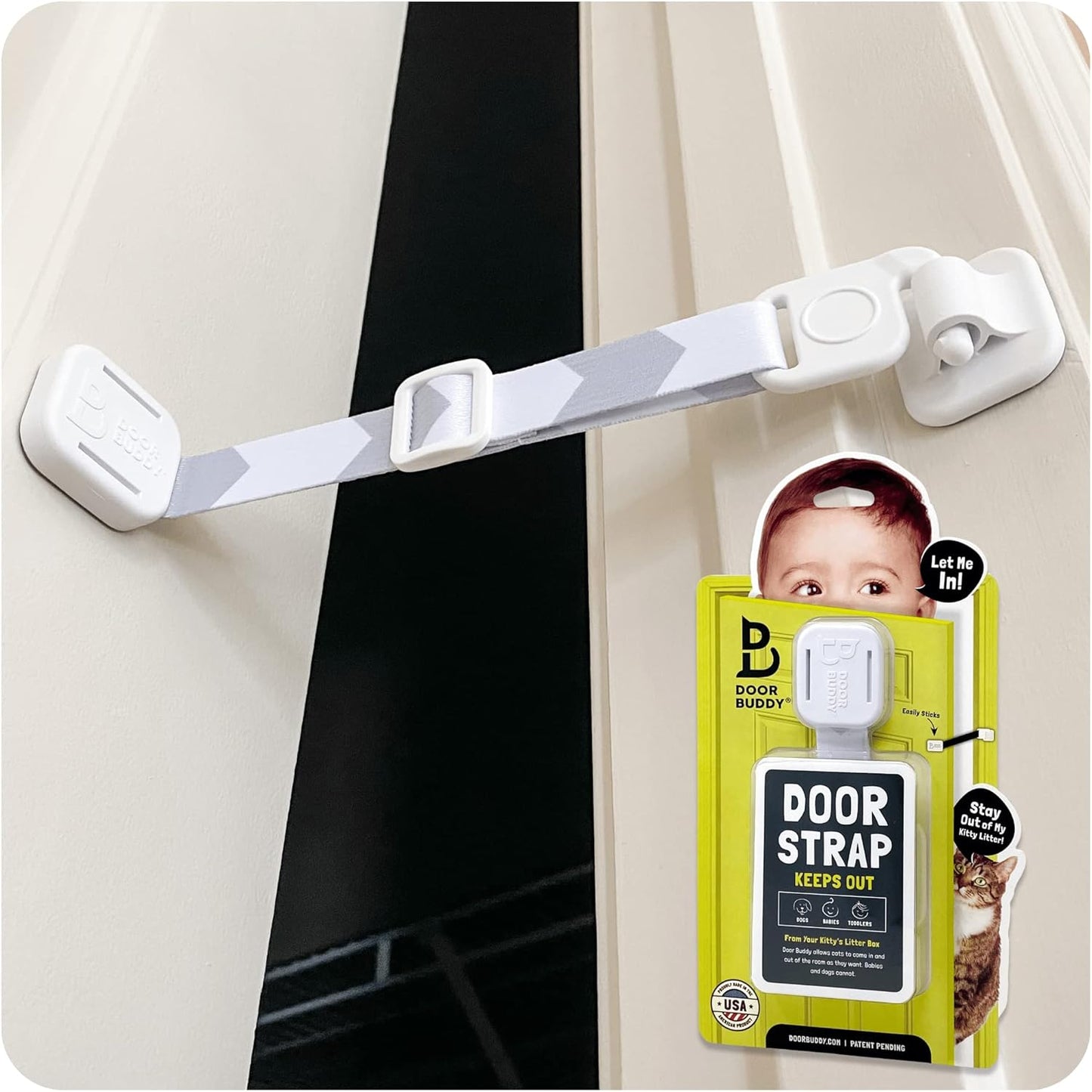 Door Buddy baby proof door lock and cat latch in grey front view