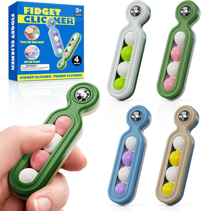 SMALL FISH Fidget Clicker Toys four pack front view showing gray green blue and beige anxiety relief tools