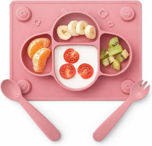 ROCCED baby silicone suction plate set front view pale mauve self feeding mat