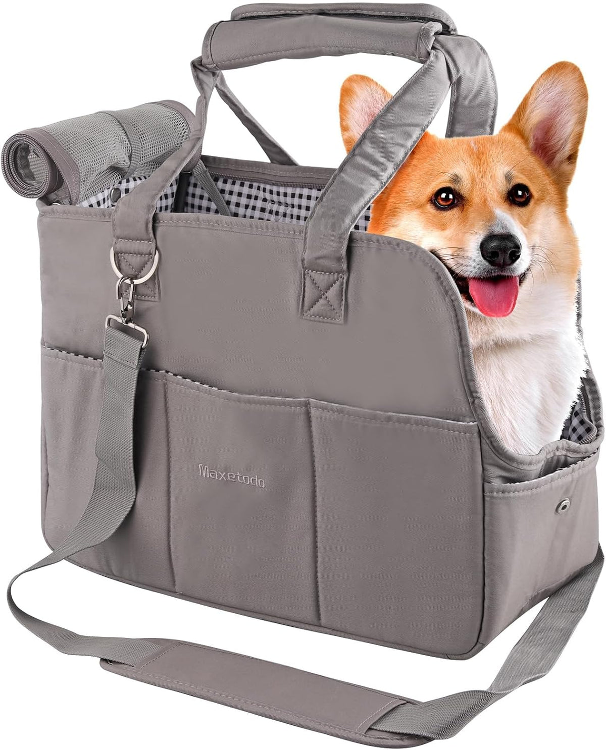 Maxetodo stylish dog purse carrier front view in dark gray