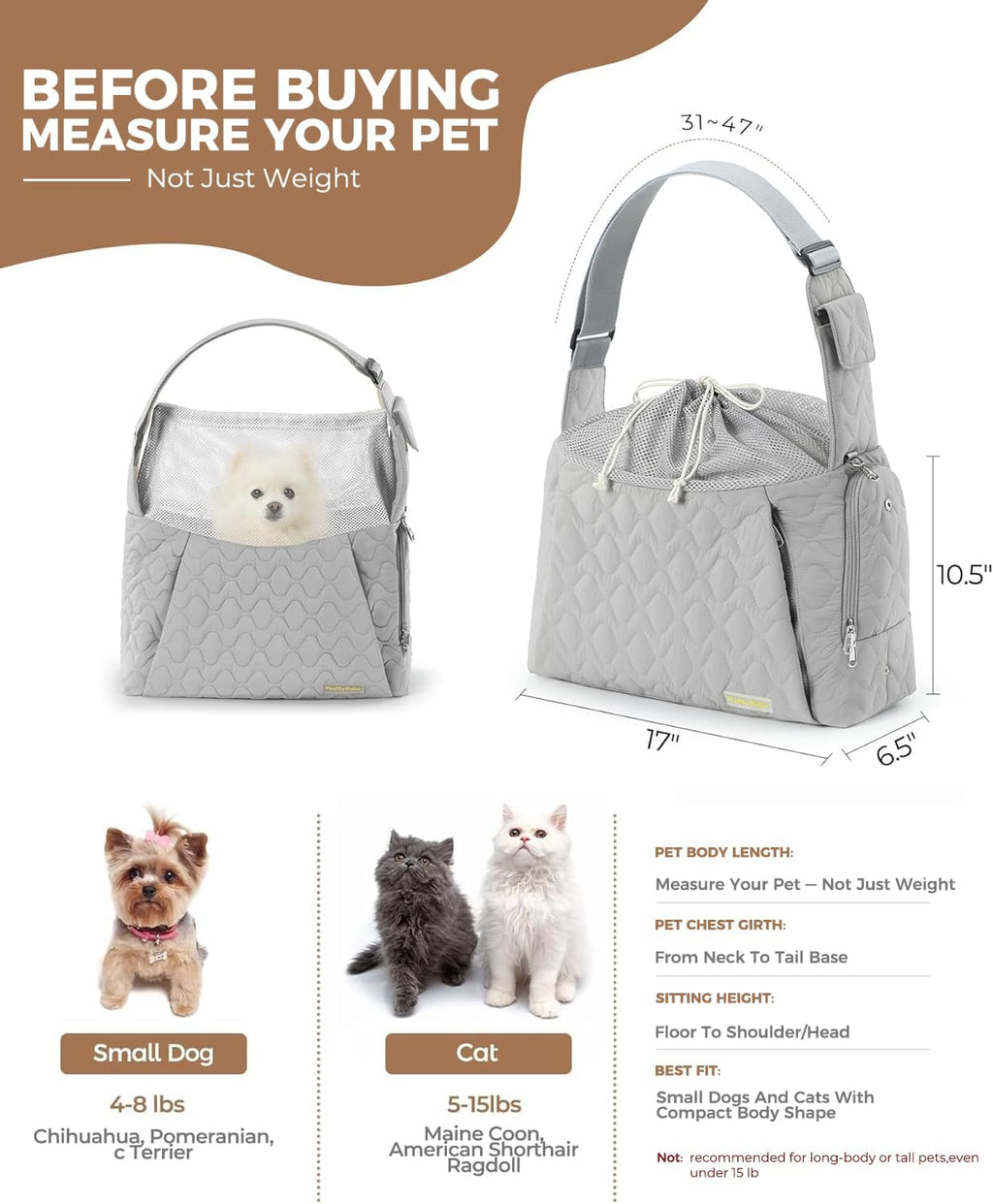 Side profile of JourCraf pet sling showing adjustable shoulder strap