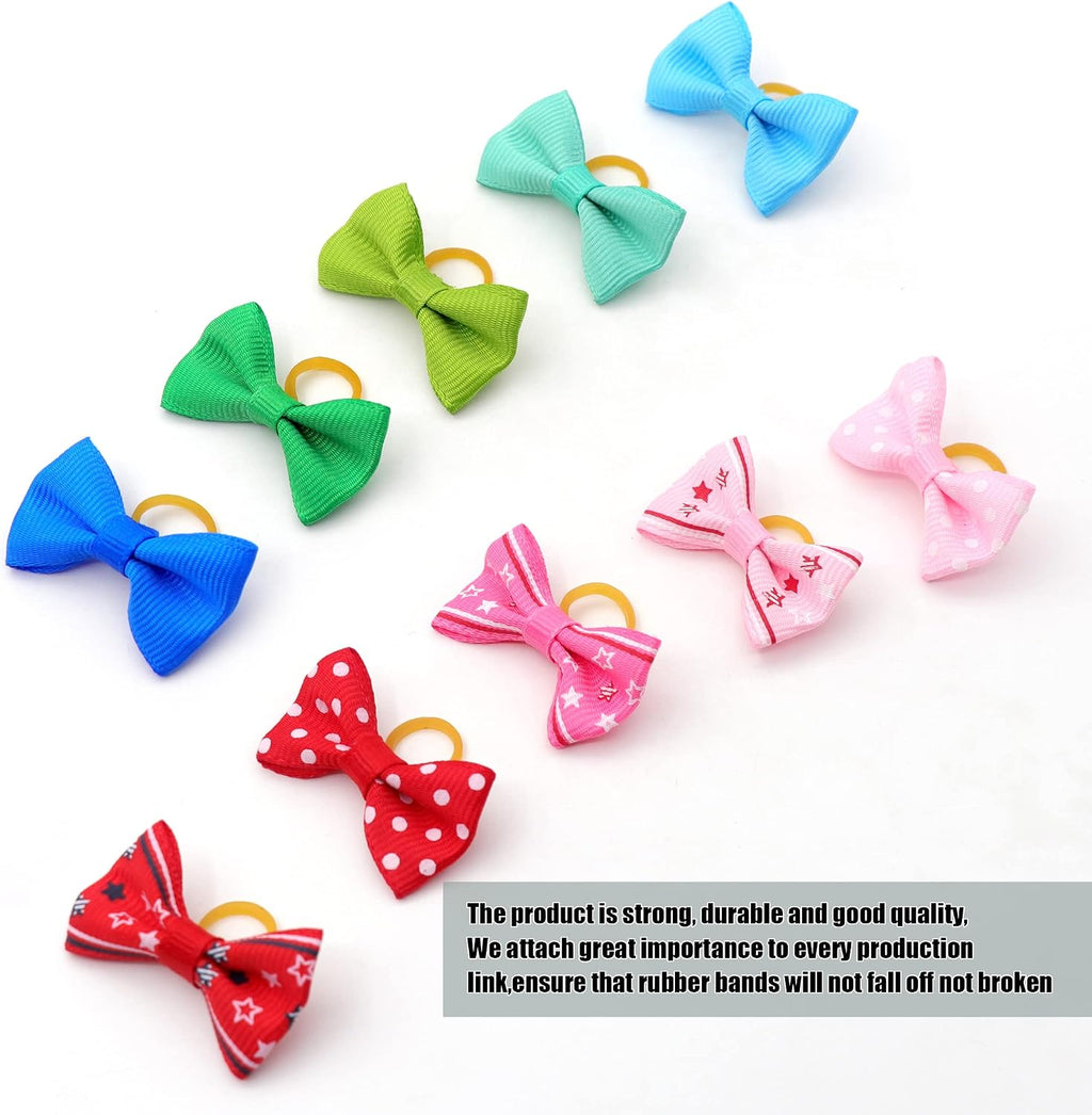 Collection of thirty pairs of colorful dog bows for pet styling.