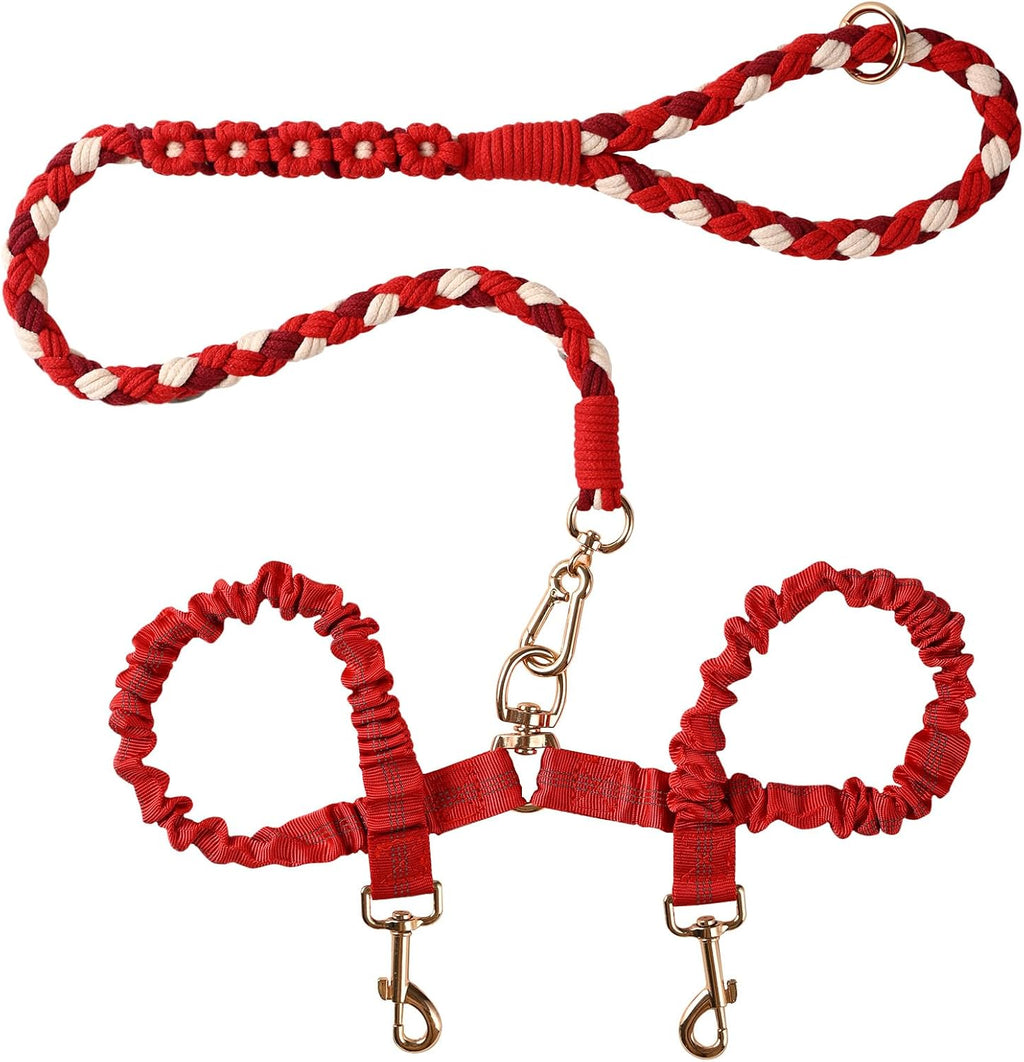 Double Dog Leash - Tangle-Free Dual Leash with 360 degrees Swivel, Shock Absorbing Bungee, Reflective Stitching & Hand-Braided Main Rope (Supports Up to 440 lbs, Pink) - Image 11