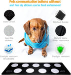 A small dog interacting with the ANLIKY recordable speaking buttons during an interactive home training session