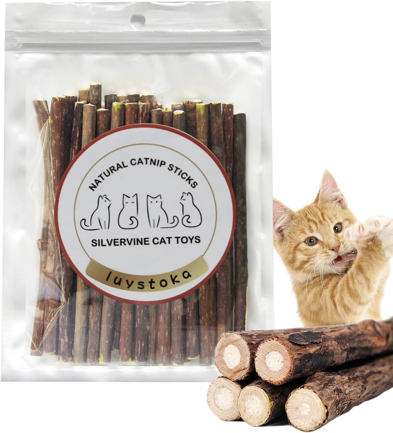 Cat chewing on natural matatabi silvervine stick
