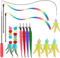 YULOYI interactive cat wand toy set front view showing 13 pieces of feather refills and plush worms