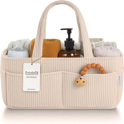 Putska Baby Diaper Caddy Organizer Corduroy Cream front view