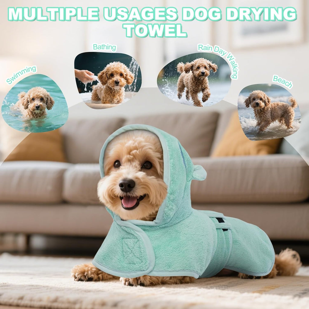 Packaging display of the authentic imported fast drying pet bathrobe in green