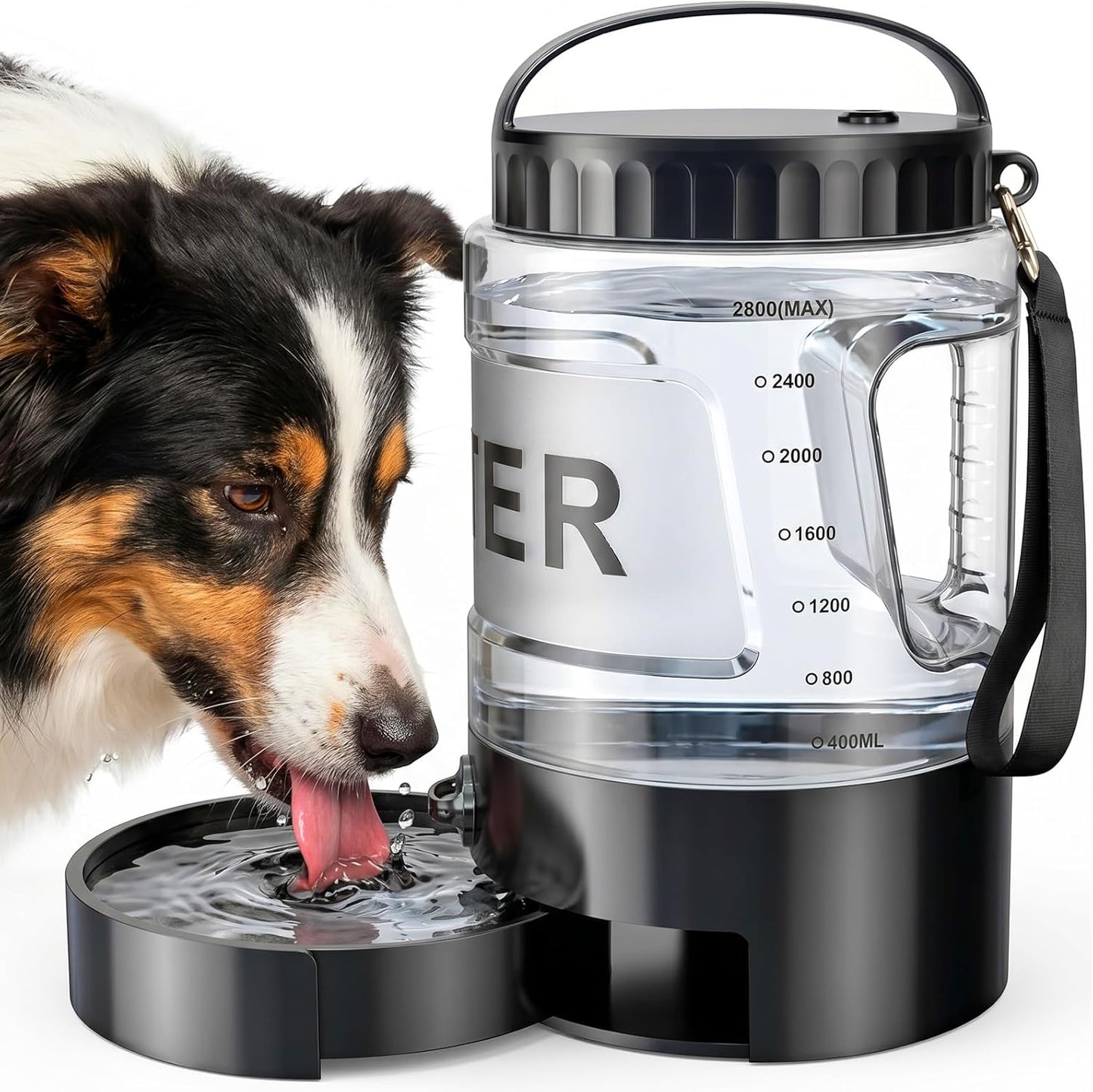 77oz Portable Dog Water Bottle, Camping Essentials, Large Travel Bottle with Pull-Out Drinking Bowl, Portable Beach Accessories, Car Water Container for Dogs, BPA Free - Black - Image 10