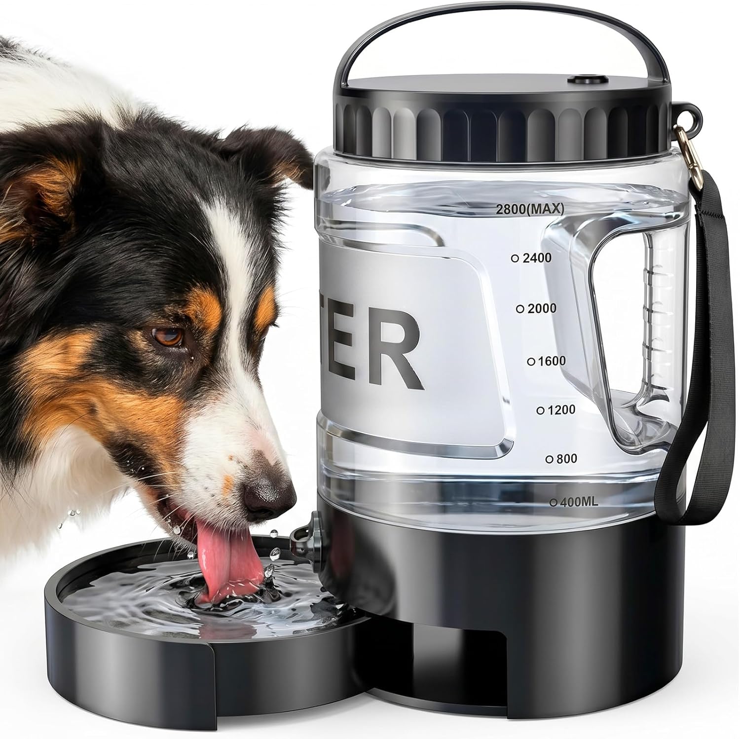 77oz Portable Dog Water Bottle, Camping Essentials, Large Travel Bottle with Pull-Out Drinking Bowl, Portable Beach Accessories, Car Water Container for Dogs, BPA Free - Black - Image 10