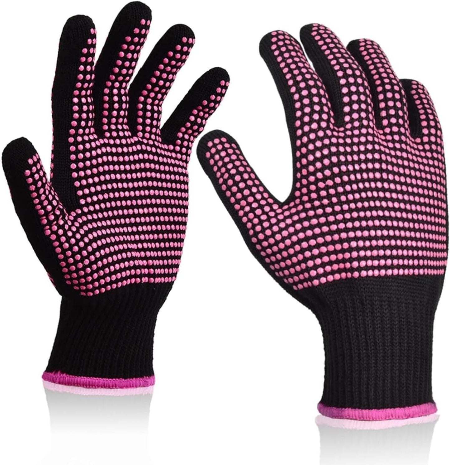 DDHHCP heat resistant gloves front view showing pink silicone bumps on black fabric