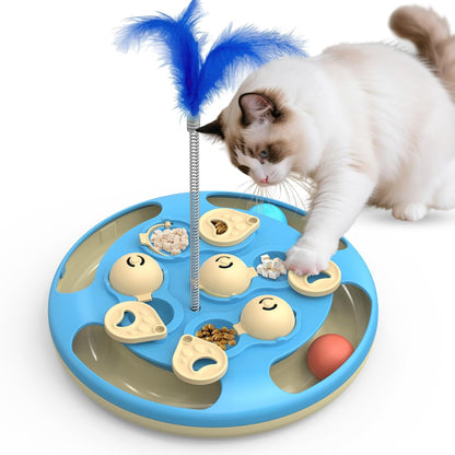 3 in 1 Cat Treat Puzzle Feeder, Level 3 Interactive Cat Puzzle Toy with Track Balls, Feather Teaser & Slow Feeder Insert, Non-Slip Base, Mental Stimulation for Bored Indoor Cats, Green - Image 9