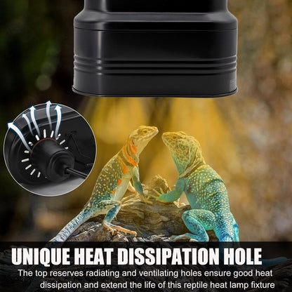 Premium ceramic E26 socket details inside the MECESOR dual dome reptile lamp.