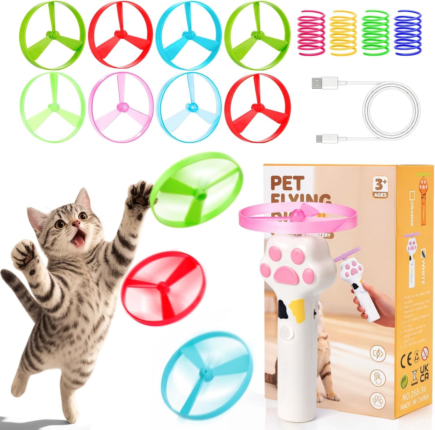 BABORUI Cat Toy Disc Launcher, Rechargeable Interactive Cat Fetch Toy Launcher with 8 Flying Discs, Flying Enrichment Toys for Indoor Bored Kittens & Adult Cats (Yellow) - Image 10