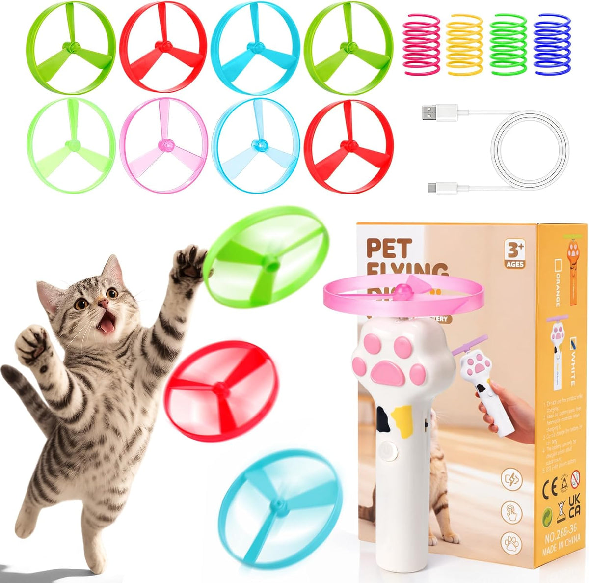 BABORUI Cat Toy Disc Launcher, Rechargeable Interactive Cat Fetch Toy Launcher with 8 Flying Discs, Flying Enrichment Toys for Indoor Bored Kittens & Adult Cats (Yellow) - Image 10