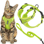 Best Pet Supplies Voyager cat harness front view lime green escape proof mesh