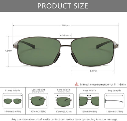 SUNGAIT aviation grade alloy frame sunglasses displayed with included microfiber cloth and pouch