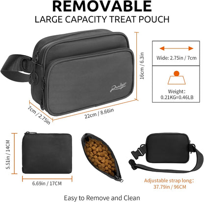 Runlight crossbody dog bag with built in poop bag dispenser close up view