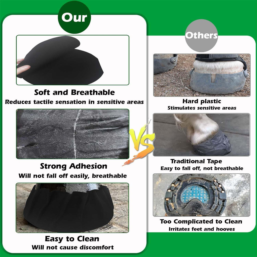 Twelve pack of sticky horse hoof packing pads laid out to demonstrate the count and shape.