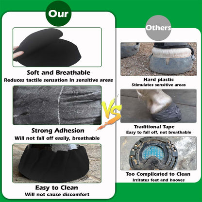 Twelve pack of sticky horse hoof packing pads laid out to demonstrate the count and shape.