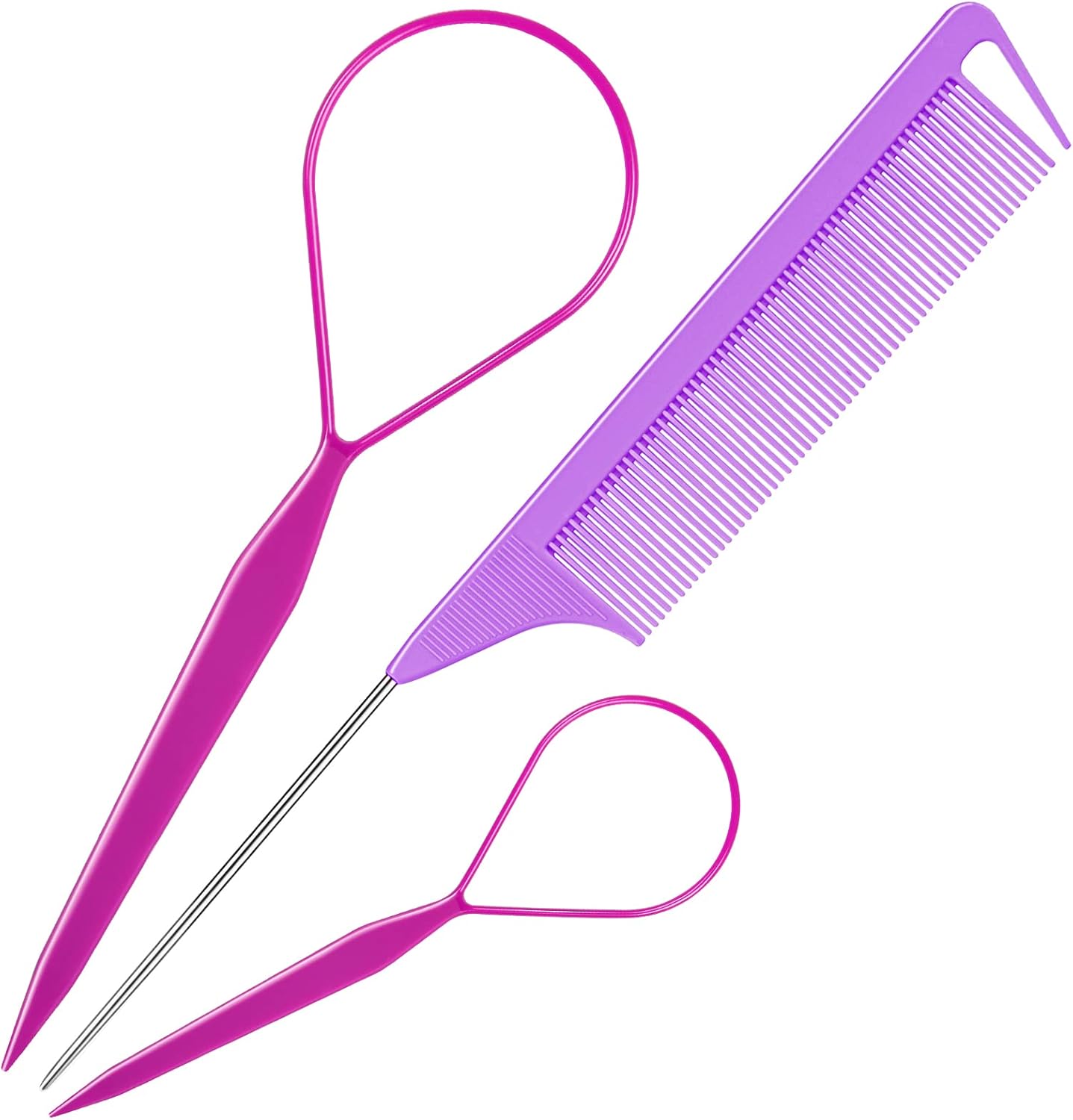 TsMADDTs 3Pack Hair Loop Tool Set front view with purple accessories