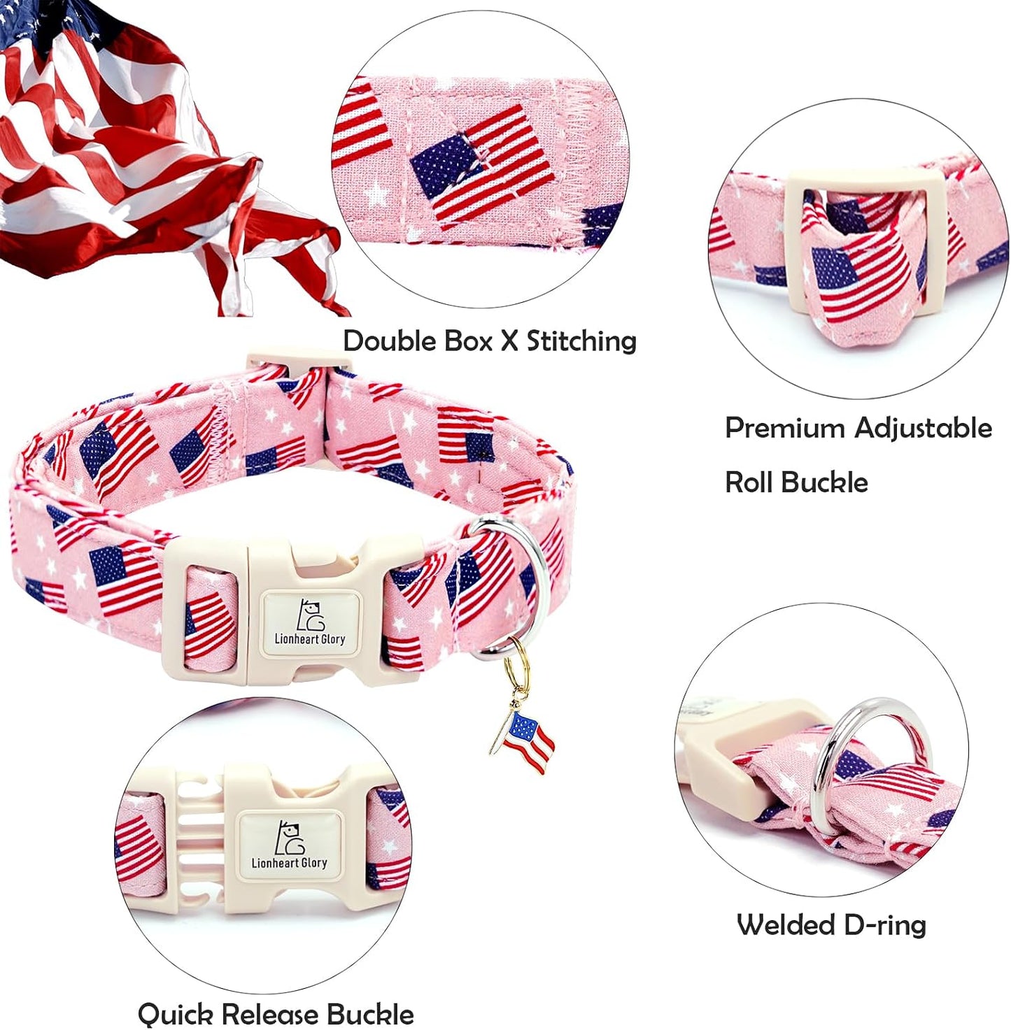 Close up of patriotic dog collar cotton texture