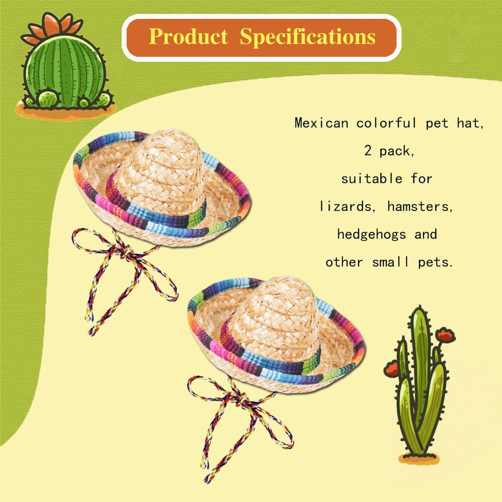 Two pieces of colorful miniature Mexican straw hats for small pets