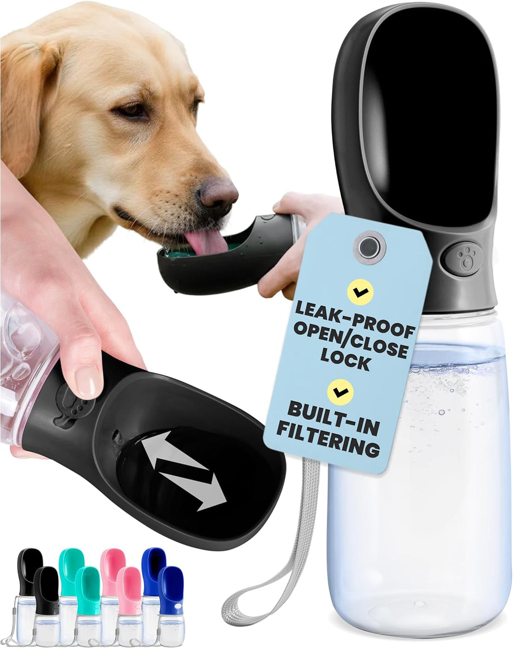 MalsiPree Dog Water Bottle Dispenser - 12 oz Blue - Leak-Proof Lock & One-Hand Operation - Dog Water Bowl Dispenser - Pet Travel Bottle with Built-in Bowl for Trail Hiking, Park Visit & Beach Days - Image 13