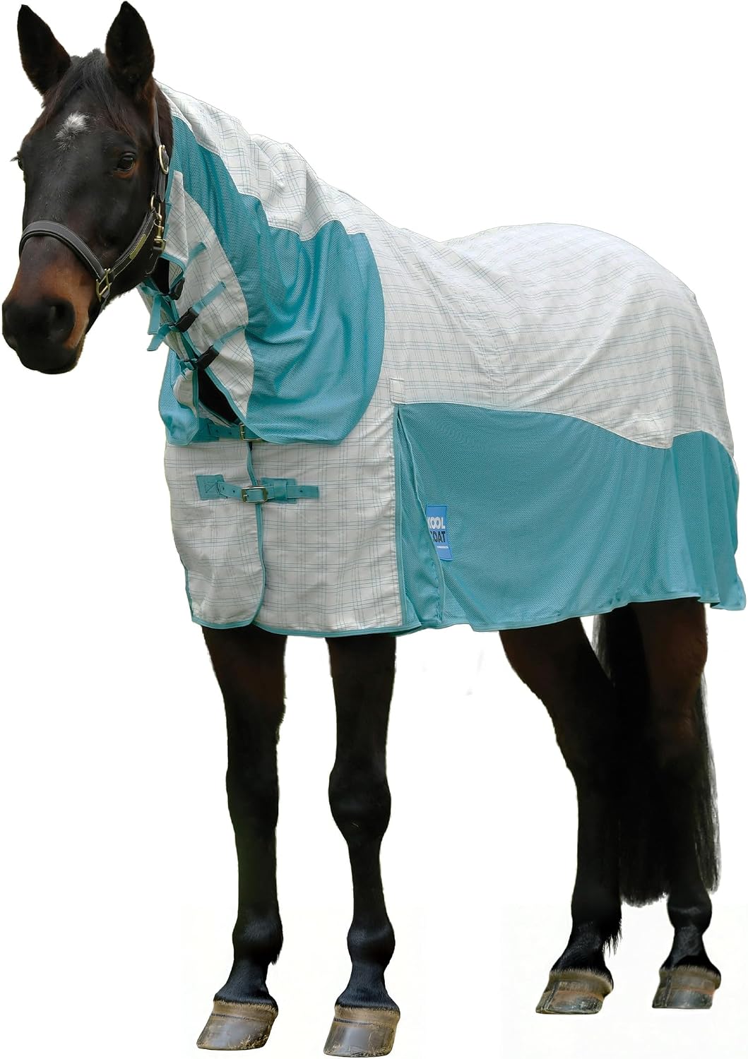 Kool Coat Cotton Airstream II Detach-A-Neck horse sheet front view showing white and mint checker pattern