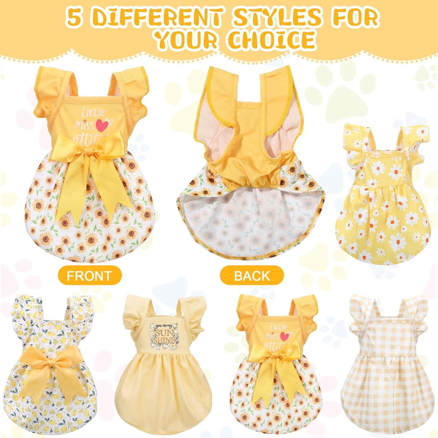 Abbylike small pet clothes set displaying the daisy and plaid bowknot designs.