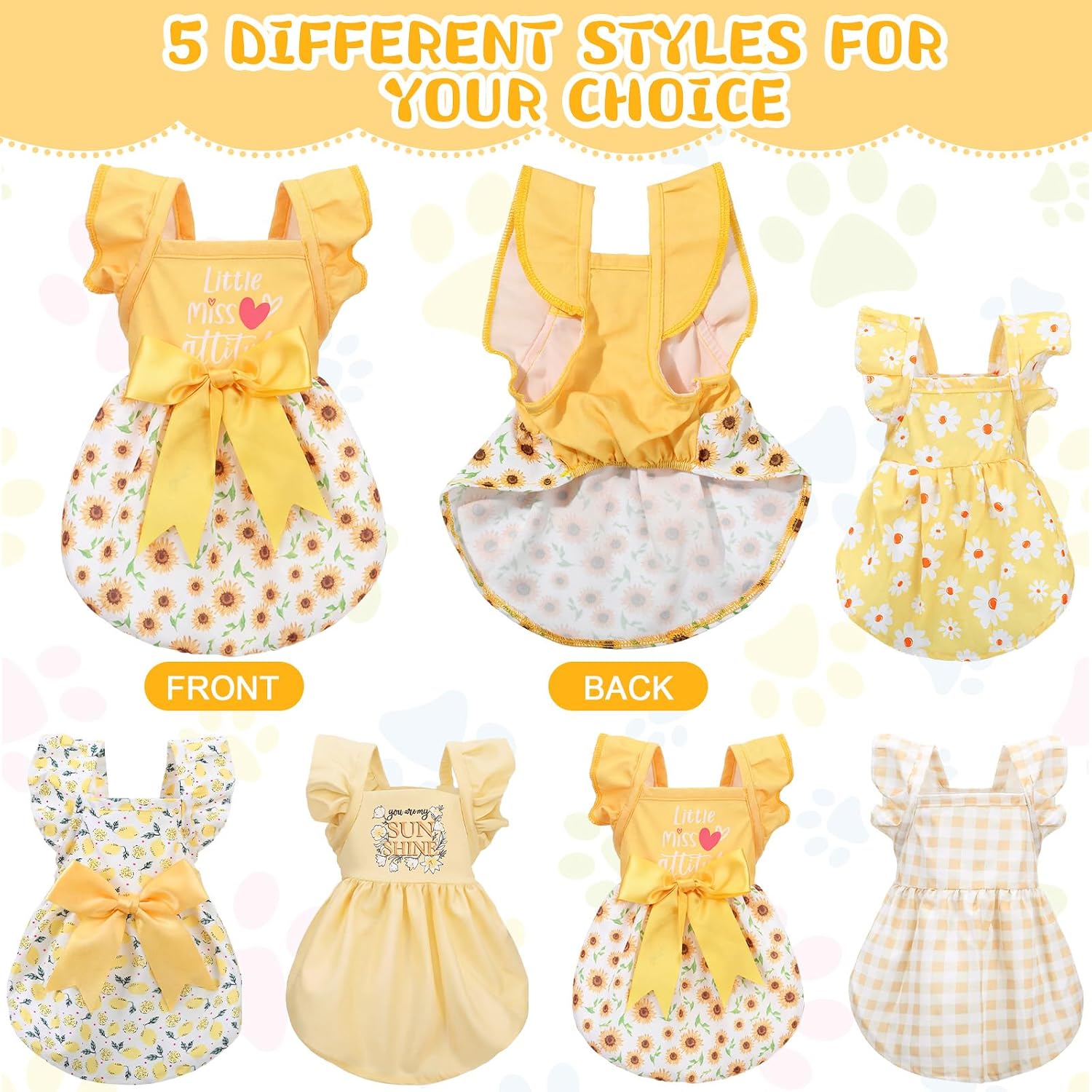 Abbylike small pet clothes set displaying the daisy and plaid bowknot designs.