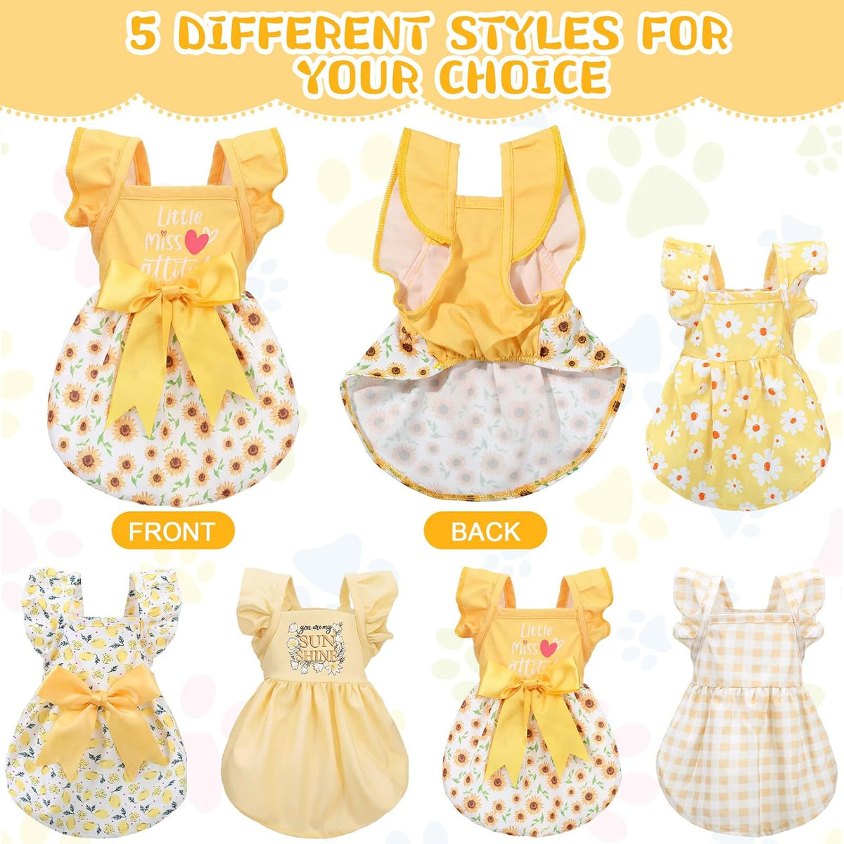 Abbylike small pet clothes set displaying the daisy and plaid bowknot designs.